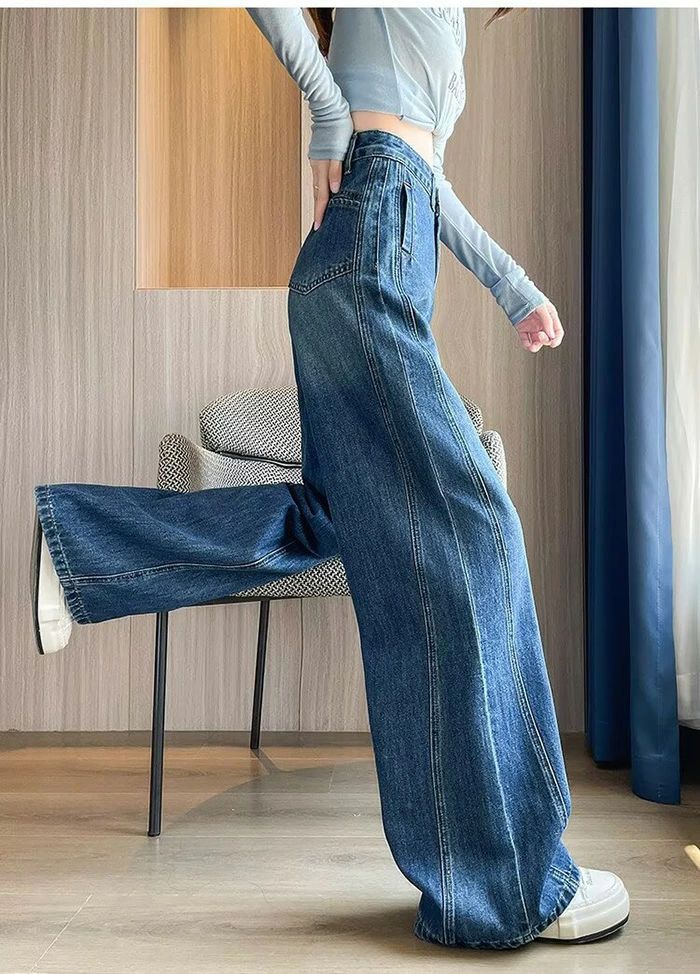 デニムパンツ レディース ワイドパンツ 春秋 ロングパンツ ハイウエスト ジーパン ボトムス 大きいサイズ ロング丈 長ズボン デニム ジーンズ ハイウエスト ストレートパンツ 体型カバー 着痩せ ゆったり 美脚パンツ カジュアル シンプル ブルー 春 秋 送料無料 sideyou-10001879 SIDE YOU楽天市場店 サンプル画像3