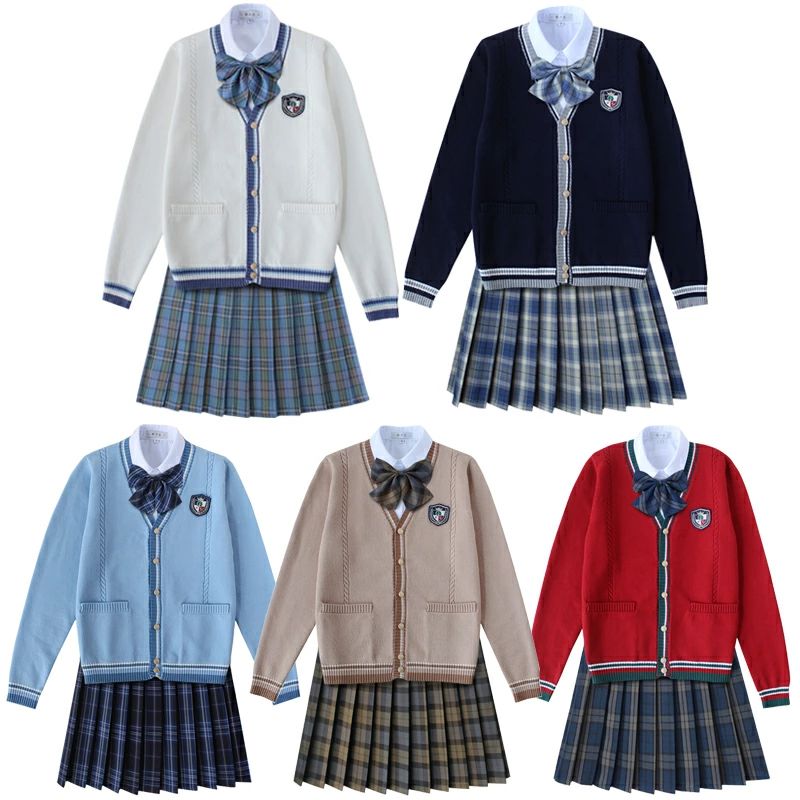 Rakuten - 送料無料 高校制服 スクール カーディガン 制服 セット 女子 中学生 高校生 ニットカーディガン Vネック 入学 学生服 学生制服 5点セット