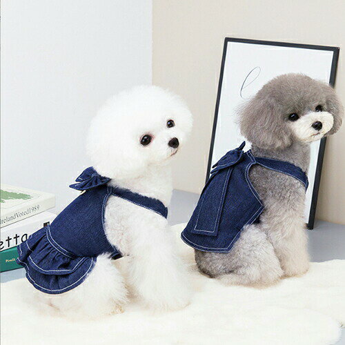 春夏ペット服 ペット デニム調 スカート Tシャツ Dリング 犬猫ペット服 中小型犬 ウェア