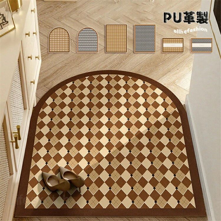 Patterned - ラグ PU革 60x90cm ラグマット リビング チェック 滑り止め 夏 碁盤柄 夏用 北欧 おしゃれ カーペット 玄関用 長方形 防臭 四季兼用 肌触り良い 清潔簡単 滑り止め TPR滑り止め