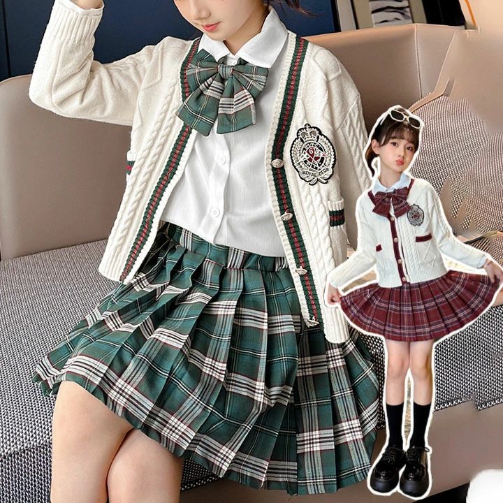 Rakuten - フォーマル 入学式 女の子 かわいい 長袖 スカート リボン付き 120-170 カーディガン 2点セット 3点セット セット 学生制服 キッズ服 セーラー おしゃれ 子供服 キッズ 卒業式 卒園式 お受験 発表会 結婚式 長袖 シャツ セットアップ cosplay 記念撮影 セーラー服
