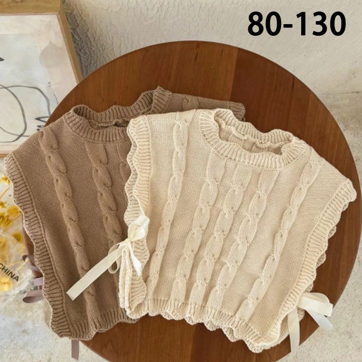Rakuten - ニット ベスト 女の子 リボン 丸襟 春 秋 可愛い キッズ プルオーバー サマー ベスト 子供 送料無料 重ね着 おしゃれ 春秋 ニットベスト 春ベスト おしゃれ 着回し トップス 体型カバー ノースリーブ シンプル カジュアル 定番
