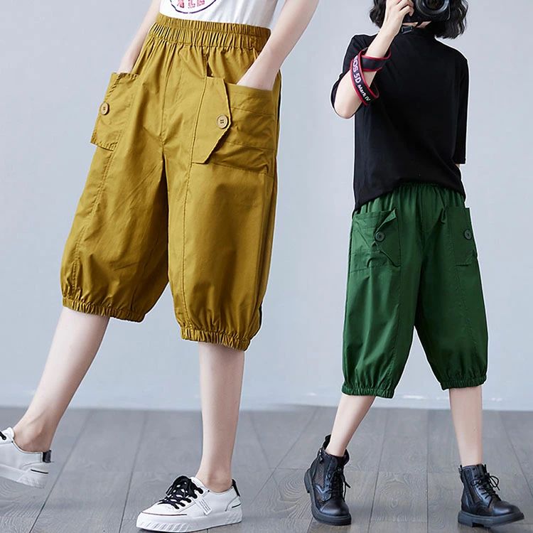 Rakuten - ハーフパンツ 夏 パンツ 5分丈 バルーンパンツ ショートパンツ 膝丈 半ズボン 短パン ウエストゴム ショーパン サマーパンツ 五分丈パンツ レディース ボトムス ハーフ丈 カジュアル 体型カバー 裾口ゴム 無地