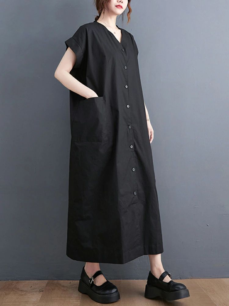 SIDE YOU楽天市場店のシャツワンピース 半袖 レディース ロングワンピース 綿麻 無地 Vネック ロング シャツ ボタン 羽織 前開 体型カバー 無地 ゆったり シンプル 着痩せ カーディガン ライトアウター ワンピ 20代 30代 40代 50代｜アングル3