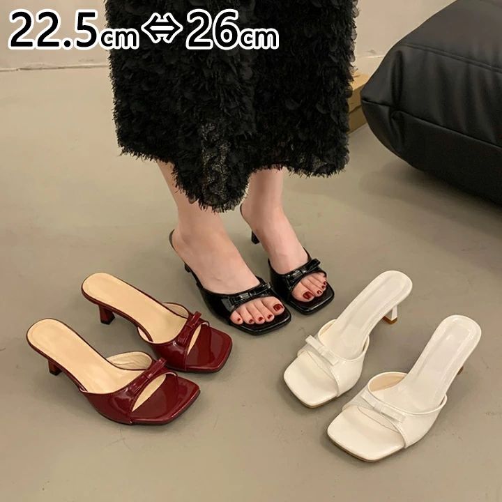 Rakuten - ミュールサンダル レディース オシャレ ヒール 22.5-26 ヒールサンダル サンダル シューズ 痛くない 通勤 韓国 歩きやすい 通勤 オフィス きれいめ ベージュ ホワイト ワインレッド ブラック