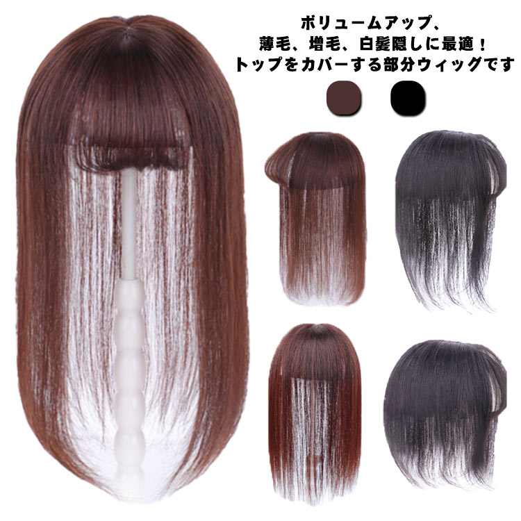 ウィッグ 総手植え 部分ウィッグ トップカバー ヘアピース 白髪隠し 女性用 トップカバー 自然 超軽量 薄毛 つむじ付き パッツン前髪 30cm 分け目 小顔効果 つけ毛 wig かつら 頭頂部カバー 20cm 通気性