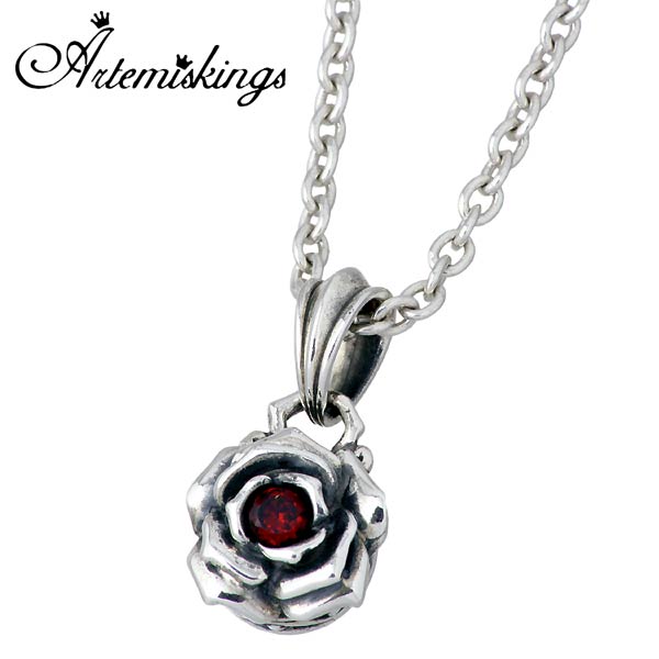 アルテミスキングス ARTEMIS KINGS クリムゾン ローズ チャーム シルバー ネックレス アクセサリー ガーネット メンズ レディース バラ シルバー...