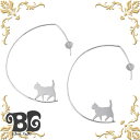 ブルーキャット Blue Cat シルバー 歩く猫 ピアス アクセサリー シリコンキャッチ レディース ネコ シルエット 2個売り フープタイプ シルバー925 スターリングシルバー SEV469-0923