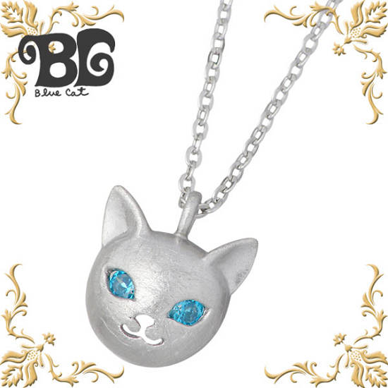 ブルーキャット Blue Cat シルバー 猫 ネックレス アクセサリー ミントグリーン キュービック シルバー925 スターリングシルバー SPV707-12...