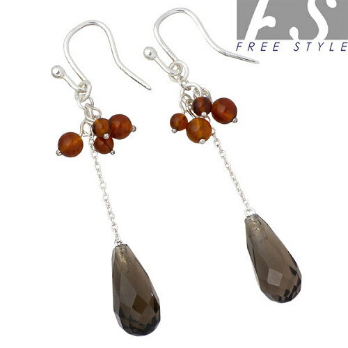 フリースタイル FREE STYLE スモーキークォーツ チャーム シルバー ピアス アクセサリー フックタイプ ガーネット 2個売り 両耳用 シルバー925 ...