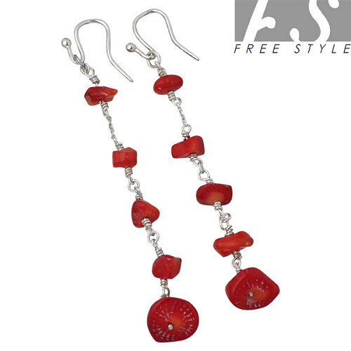 楽天Sies Rosso（シーズ・ロッソ）【ポイント10倍！ 30日まで！ 】 フリースタイル FREE STYLE レッドコーラル チャーム シルバー ピアス アクセサリー フックタイプ 2個売り 両耳用 シルバー925 スターリングシルバー FSH006FSCP010CO