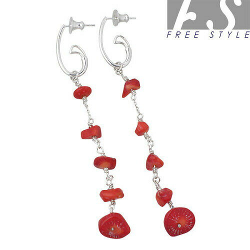 フリースタイル FREE STYLE レッドコーラル チャーム シルバー ピアス アクセサリー スタッドタイプ 2個売り 両耳用 シルバー925 スターリングシ...
