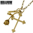 ホロウ HOLLOOW トリニティー シルバー ネックレス アクセサリー チェーン付き ゴールドコーティング ローズ バラ 薔薇 銃 クロス 十字架 シルバー925 スターリングシルバー KHP-117GD