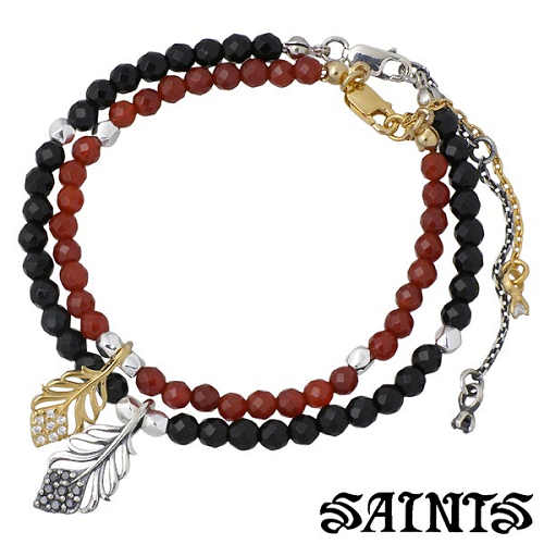 【ポイント5倍!ブラックフライデー!】 セインツ SAINTS CZ フェザー ペア ブレスレット アクセサリー レッドメノウ オニキス キュービック シルバー...