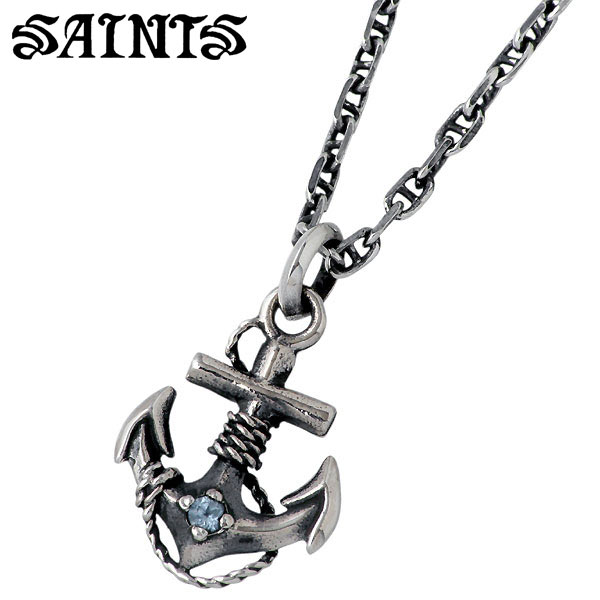 セインツ SAINTS アンカー シルバー ネックレス アクセサリー ブルートパーズ キュービック 錨 CZ シルバー925 スターリングシルバー SSP10-...