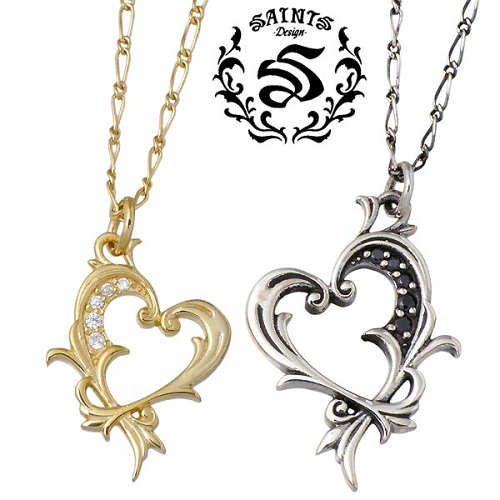 【ポイント10倍! 4月10日まで】 セインツ SAINTS アラベスク オープン ハート シルバー ペア ネックレス アクセサリー キュービック シルバー925 スターリングシルバー SSP2-234-235-P