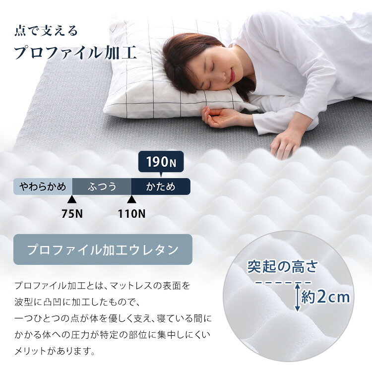 高反発 プロファイル ウレタン マットレス 単品 Beleza10 ベレーザ テン 厚さ10cm セミダブル サイズ マットレストッパー ベッドに 布団に 体圧分散 硬め サポート 寝具 手洗いOK 滑り止め加工 家具 引越し 新生活 [3]