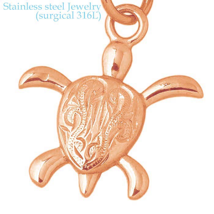 ステンレス ネックレス アクセサリー 金属アレルギー対応 ハワイアンジュエリー ハワジュ ホヌ レディース ピンクゴールド 医療用サージカル316L アレルギーフリー GHSS79P-PG