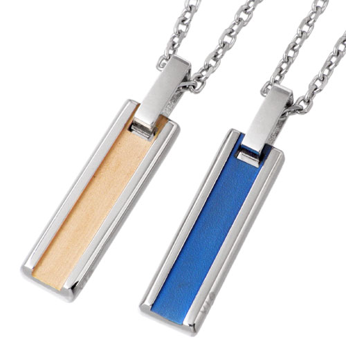 ヴィー vie ステンレス カラープレートペアネックレス アクセサリー 金属アレルギー対応 K18ピンクGP ブルー アレルギーフリー vie-N1079P-B...