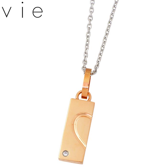 ヴィー vie ステンレス ネックレス プレート レディース キュービック ピンク 金属アレルギー対応 アレルギーフリー vie-N1294P