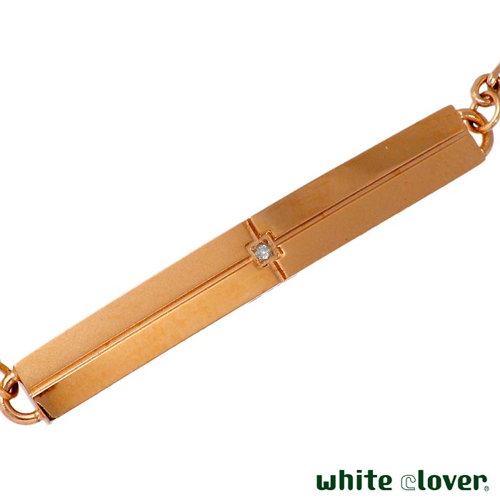ホワイトクローバー white clover ステンレス ペア ブレスレット アクセサリー ダイヤモンド プレート アレルギーフリー サージカルステンレス316L 刻印可能 4SBR015GO-SV-P