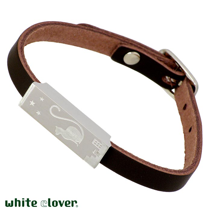 ホワイトクローバー white clover ステンレス ブレスレット アクセサリー メンズ 猫 ねこ ネコ レザー アレルギーフリー サージカルステンレス31...