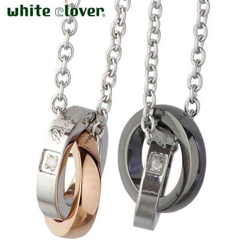 ホワイトクローバー white clover ペアネックレス ステンレス ネックレス 2本セット 金属アレルギー対応 ジュエリー ペアー アレルギーフリー ダイ...