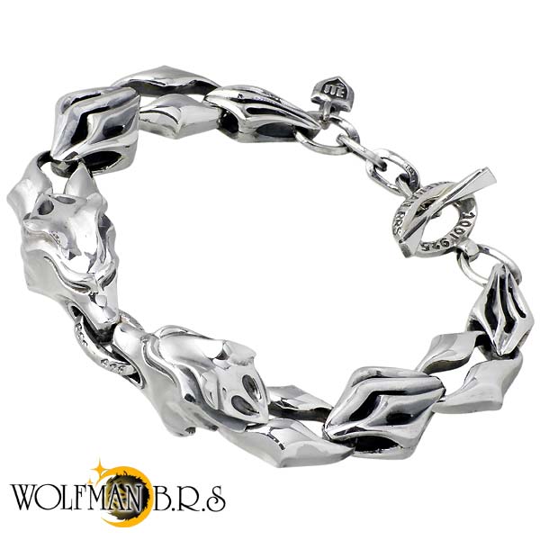 ウルフマンB.R.S WOLFMAN B.R.S ブレスレット メンズ シルバー ジュエリー ウルフ Wヘッド 925 スターリングシルバー WO-BR-063