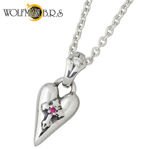 ウルフマンB.R.S WOLFMAN B.R.S スピル ハートチャームRD シルバー ネックレス アクセサリー チェーン付き ストーン シルバー925 スター...