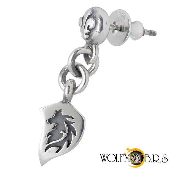 ウルフマンB.R.S WOLFMAN B.R.S ウルフ ヘッド プレートチャーム シルバー ピアス アクセサリー 1個売り 片耳用 シルバー925 スターリン...