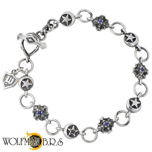 ウルフマンB.R.S WOLFMAN B.R.S ムーンスター フラワー クロスチャーム シルバー ブレスレット アクセサリー 合成サファイア シルバー925 ...