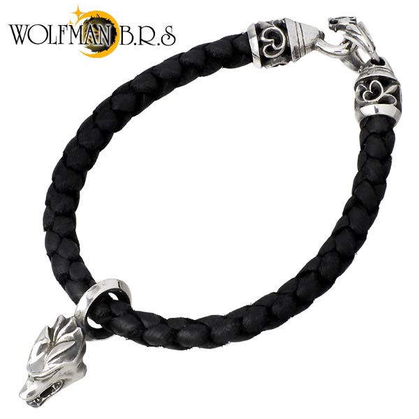 ウルフマンB.R.S WOLFMAN B.R.S ウルフヘッド チャーム ウォーウルフ レザー ブレスレット アクセサリー メンズ WO-YBR-10