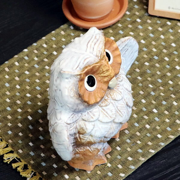 【12月1日限定11%OFFクーポン】信楽焼 和風 おしゃれ ふくろう 6号羽ばたきふくろう 梟 ふくろう置物 陶器フクロウ フクロウ置物 しがらきやき 陶器 梟 白ふくろう 　fu-0042 2