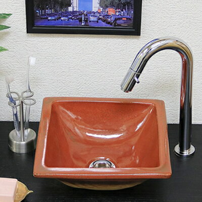 【ブラックフライデー限定15%OFFクーポン配布中】信楽焼 和風 おしゃれ 正角 赤 手洗い鉢 洗面鉢 お洒落 洗面器 手洗器 手洗鉢 洗面ボール 洗面シンク ...