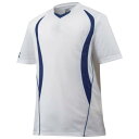 【送料290円】ミズノ ベースボールシャツ V首/デザイン切り替え ホワイト×ネイビー Mizuno 12JC5L1014