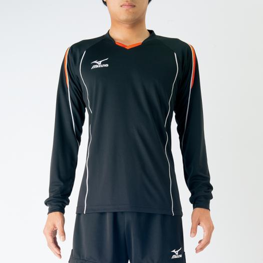 ミズノ プラクティスシャツ(長袖) ブラック×フレイムオレンジ Mizuno V2MA609794
