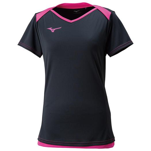 【送料290円】ミズノ プラクティスシャツ［レディース］ ブラック×ベリーピンク Mizuno V2MA828398