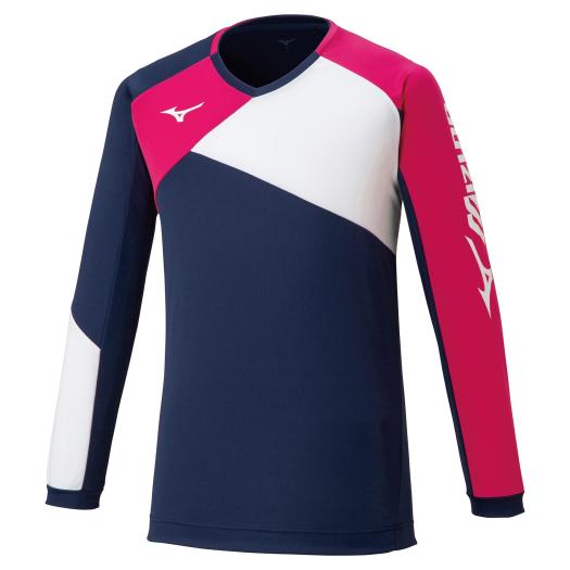 【送料290円】ミズノ プラクティスシャツ(長袖／ラケットスポーツ)（ユニセックス） ネイビー×ピンク Mizuno 62JA101086