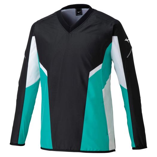 【送料無料】ミズノ ウィンドブレーカーシャツ(総裏メッシュ)（ユニセックス） ブラック×ブルーグリーン Mizuno 62JE100293