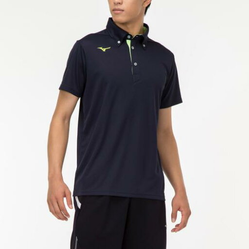 【送料290円】ミズノ ボタンダウンポロシャツ(ユニセックス) ディープネイビー×ネオライム Mizuno 32MA218014 【送料290円】ミズノ ボタンダウンポロシャツ(ユニセックス) ディープネイビー×ネオライム Mizuno 32MA218014