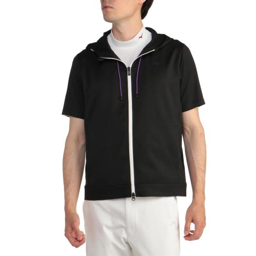 【送料290円】ミズノ 撥水ストレッチ半袖フードムーブブルゾン（メンズ） ブラック Mizuno E2ME200109