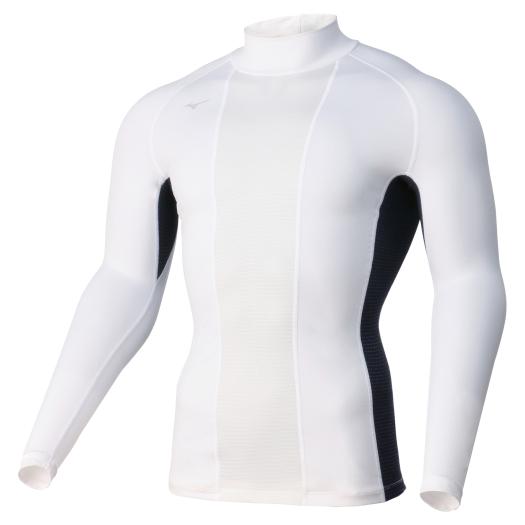 【送料290円】ミズノ ソーラーカットスーパークールII ハイネック（メンズ） ホワイト×ネイビー Mizuno E2MJA00173