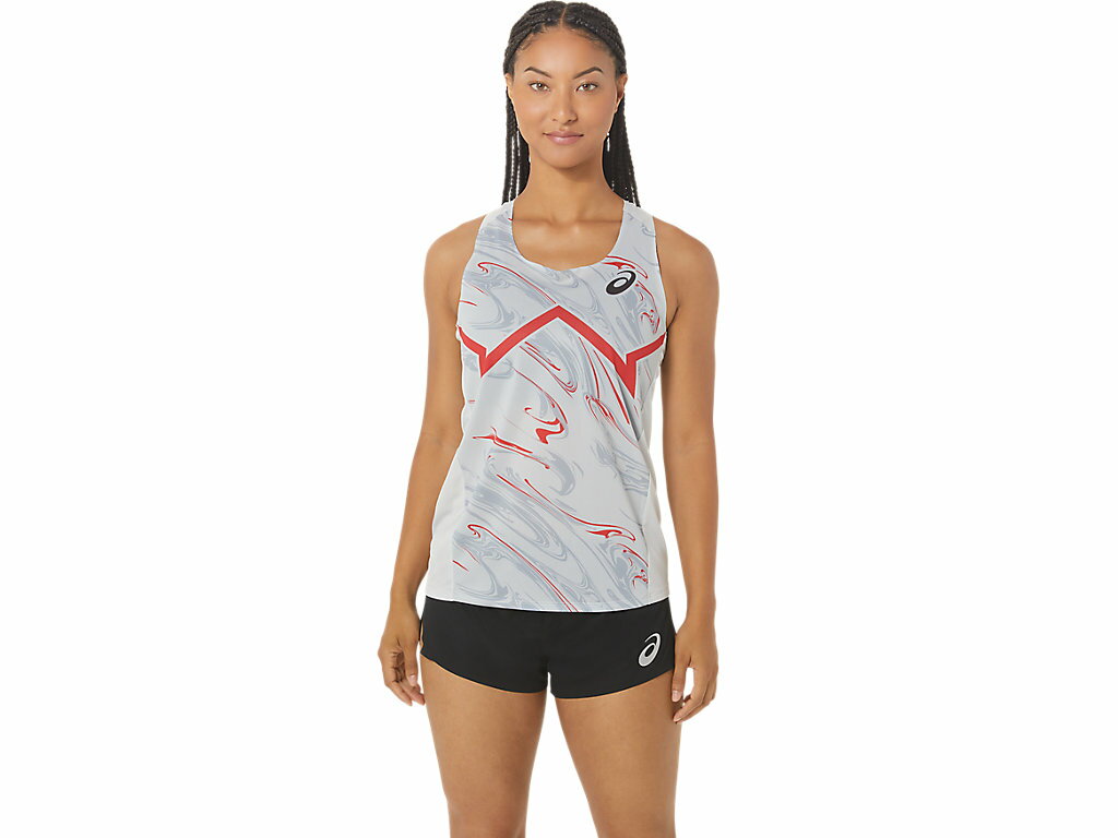 【送料290円】アシックス ウイメンズTRACKELITEクールシングレット グラシアグレー×エレクトリックレッド asics 2092A386 022