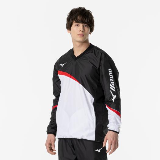 【送料無料】ミズノ ウィンドブレーカーシャツ(総裏メッシュ/ラケットスポーツ)(ユニセックス) ブラック×レッド Mizuno 62MEA50496