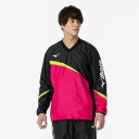 【送料290円】ミズノ ウィンドブレーカーシャツ(総裏メッシュ/ラケットスポーツ)(ユニセックス) ブラック×ピンク Mizuno 62MEA50497