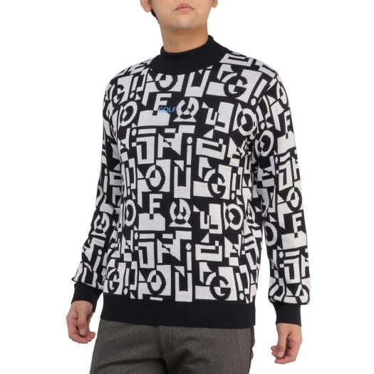 【在庫処分】ミズノ 発熱素材 ブレスサーモウールセーター（メンズ） ホワイト×ネイビー Mizuno E2JCA50271