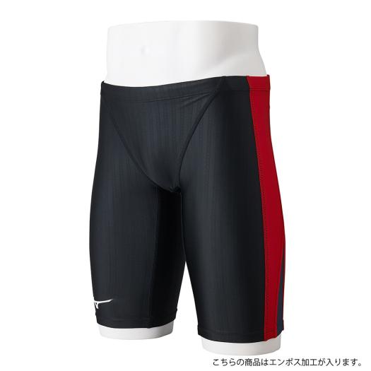 【送料無料】ミズノ 競泳用ハーフスパッツ［ジュニア］ ブラック×レッド×チャコール Mizuno N2MB142497