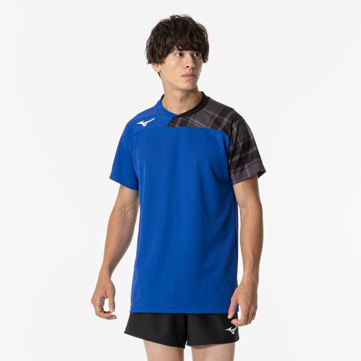 【送料無料】ミズノ ゲームシャツ(半袖)(バレーボール)(ユニセックス) サーフブルー×ブラック Mizuno V2MAB11125