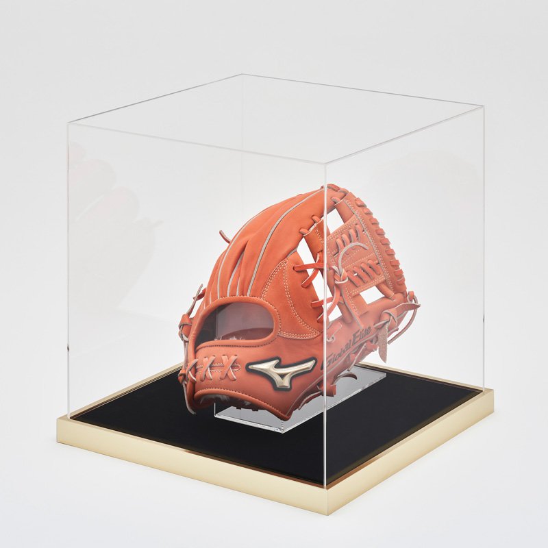 コレクションケース アクリル グローブ 専用スタンド付き 台座タイプ：黒別珍 フレーム：T25ゴールド ..