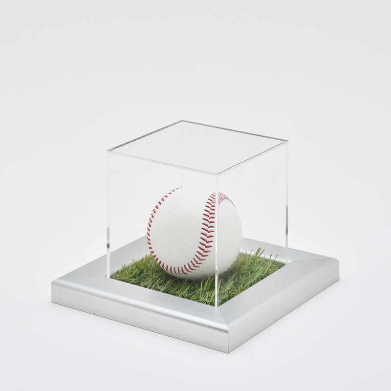 コレクションケース アクリル 野球 ベースボール 台座タイプ：人工芝 フレーム：CFシルバー サインボー..